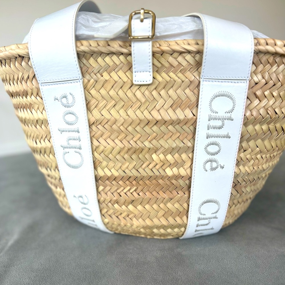 Chloe Sense Medium Raffia Basketweave Tote.